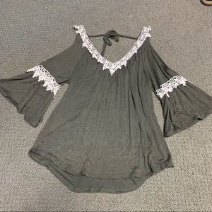 Green cold shoulder top